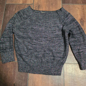 Vintage Silk Blend Knit Pullover 3/4 Sleeve Boat Neck Multicolor Metalic Thread
